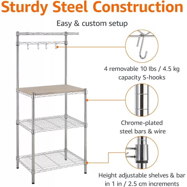 Amazon Basics Kitchen Storage Bakers Rack with Removable Top ChromeBeige 18D x 24 W x 59H18D x 24 W x 59H