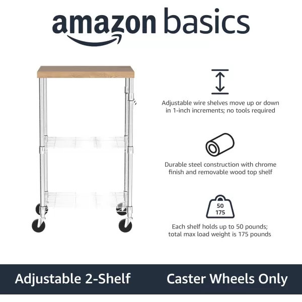 Amazon Basics Kitchen Storage Microwave Rack Cart on Caster Wheels with Adjustable Shelves 175 Pound Capacity 15 x 21 x 367 inches WoodChromeCart
