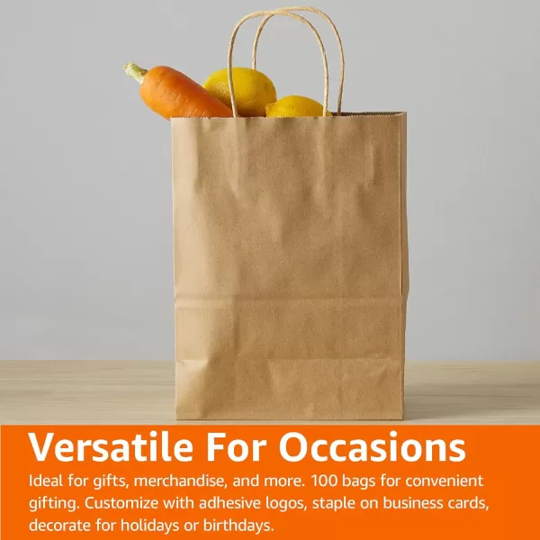 Amazon Basics Kraft Paper Gift Bags with Handles for Birthday 16x6x12 Brown 50 Pack100 Count Pack of 1 8 x 425 x 105 Brown