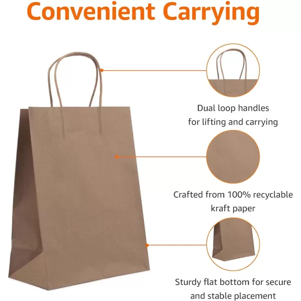 Amazon Basics Kraft Paper Gift Bags with Handles for Birthday 16x6x12 Brown 50 Pack100 Count Pack of 1 8 x 425 x 105 Brown