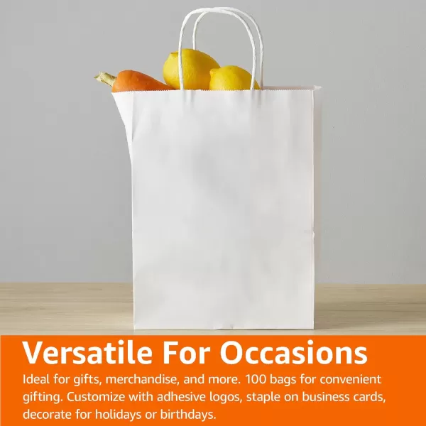 Amazon Basics Kraft Paper Gift Bags with Handles for Birthday 16x6x12 Brown 50 Pack100 Count Pack of 1 8 x 425 x 105 White