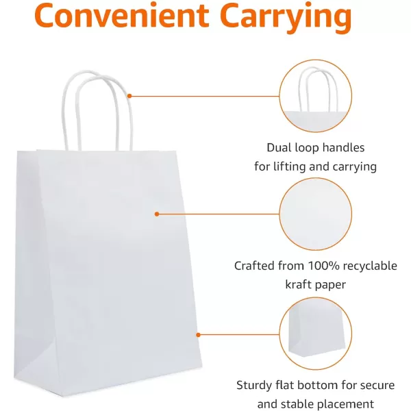 Amazon Basics Kraft Paper Gift Bags with Handles for Birthday 16x6x12 Brown 50 Pack100 Count Pack of 1 8 x 425 x 105 White
