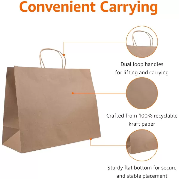 Amazon Basics Kraft Paper Gift Bags with Handles for Birthday 16x6x12 Brown 50 Pack50 Count Pack of 1 16 x 6 x 12 Brown