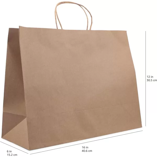 Amazon Basics Kraft Paper Gift Bags with Handles for Birthday 16x6x12 Brown 50 Pack50 Count Pack of 1 16 x 6 x 12 Brown
