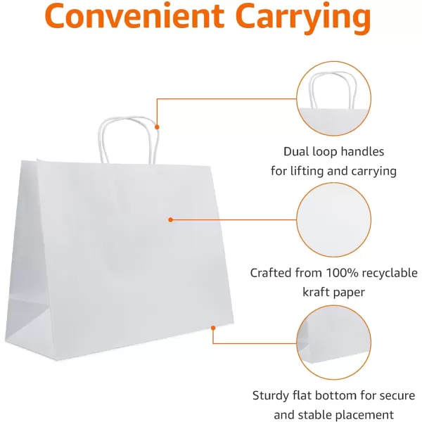 Amazon Basics Kraft Paper Gift Bags with Handles for Birthday 16x6x12 Brown 50 Pack50 Count Pack of 1 16 x 6 x 12 White