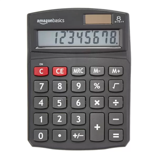 Amazon Basics LCD 8Digit Desktop Calculator 1 Pack Small BlackBlack 1 pack Calculator