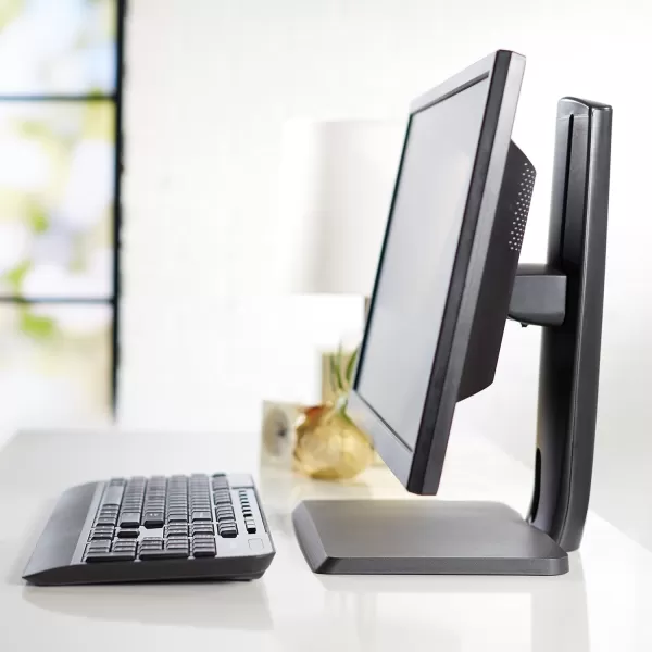 Amazon Basics LCD Computer Monitor FreeStanding Desk Stand Riser Height Adjustable with Tilt Swivel 360 RotationStand Riser