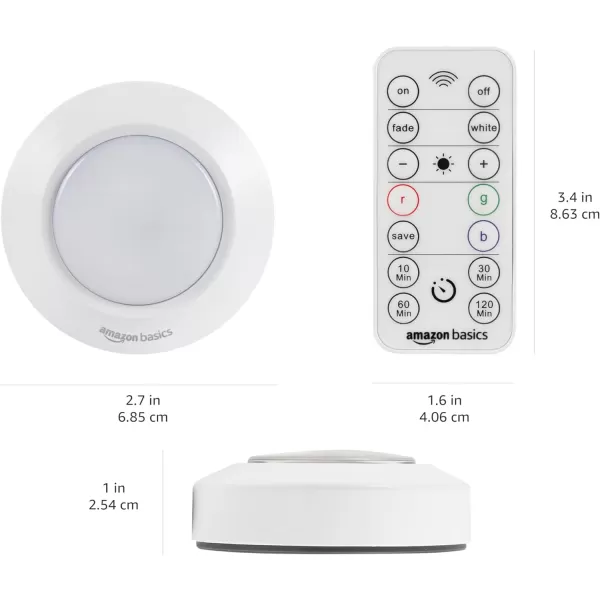 Amazon Basics LED Puck Lights Color Changing Battery Operated IR Remote 40 Lumens 2 Pack Wireless Lights Stick on Lights Under Cabinet Lighting Ideal for Closets and More WhiteAmazon Basics LED Puck Lights Color Changing Battery Operated IR Remote 40 Lumens 2 Pack Wireless Lights Stick on Lights Under Cabinet Lighting Ideal for Closets and More White