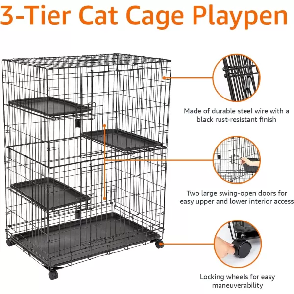 Amazon Basics Large 3Tier Cat DurablePliable Cage Playpen Box Crate Kennel  358L x 224W x 506H BlackAmazon Basics Large 3Tier Cat DurablePliable Cage Playpen Box Crate Kennel  358L x 224W x 506H Black