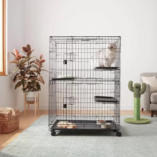 Amazon Basics Large 3Tier Cat DurablePliable Cage Playpen Box Crate Kennel  358L x 224W x 506H BlackAmazon Basics Large 3Tier Cat DurablePliable Cage Playpen Box Crate Kennel  358L x 224W x 506H Black
