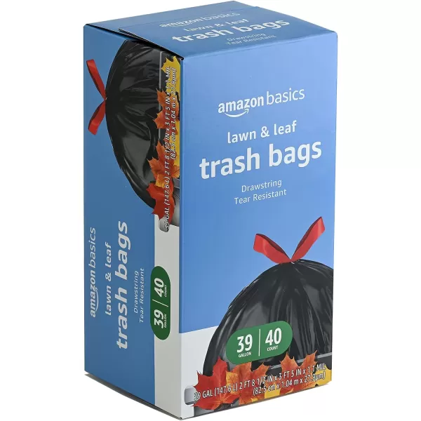 Amazon Basics Lawn amp Leaf Drawstring Trash Bags Unscented 39 Gallon 40 CountRedBlack 40 Count Pack of 1