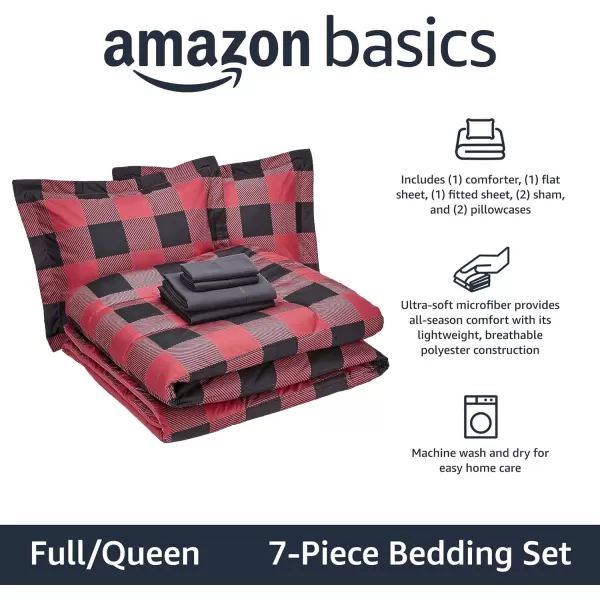 Amazon Basics Lightweight Microfiber BedinaBag Comforter 5Piece Bedding Set Twin XL Red Buffalo Plaid Gingham1Pack FullQueen Red Buffalo Plaid