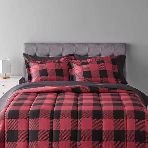 Amazon Basics Lightweight Microfiber BedinaBag Comforter 5Piece Bedding Set Twin XL Red Buffalo Plaid Gingham1Pack King Red Buffalo Plaid