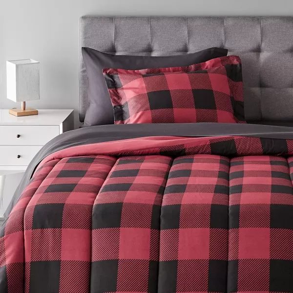 Amazon Basics Lightweight Microfiber BedinaBag Comforter 5Piece Bedding Set Twin XL Red Buffalo Plaid Gingham1Pack Twin XL Red Buffalo Plaid