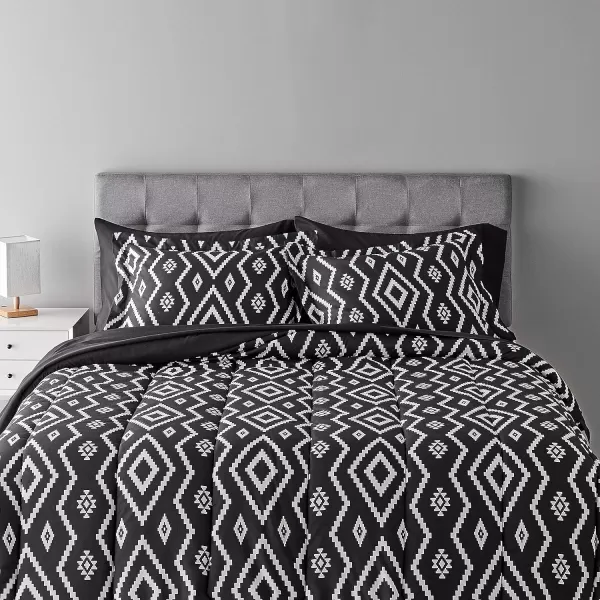 Amazon Basics Lightweight Microfiber BedinaBag Comforter 5Piece Bedding Set TwinTwin XL Navy with Simple PlaidBlack Aztec FullQueen