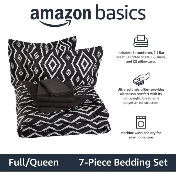 Amazon Basics Lightweight Microfiber BedinaBag Comforter 5Piece Bedding Set TwinTwin XL Navy with Simple PlaidBlack Aztec FullQueen