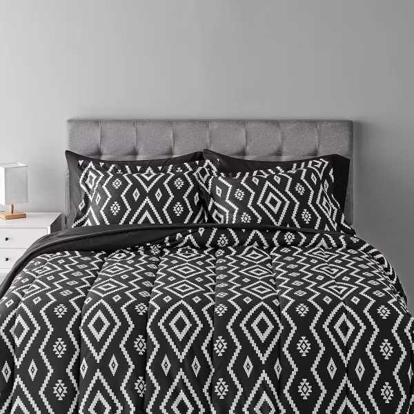 Amazon Basics Lightweight Microfiber BedinaBag Comforter 5Piece Bedding Set TwinTwin XL Navy with Simple PlaidBlack Aztec King