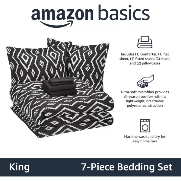 Amazon Basics Lightweight Microfiber BedinaBag Comforter 5Piece Bedding Set TwinTwin XL Navy with Simple PlaidBlack Aztec King