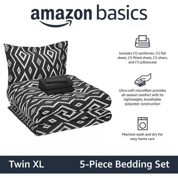 Amazon Basics Lightweight Microfiber BedinaBag Comforter 5Piece Bedding Set TwinTwin XL Navy with Simple PlaidBlack Aztec Twin XL