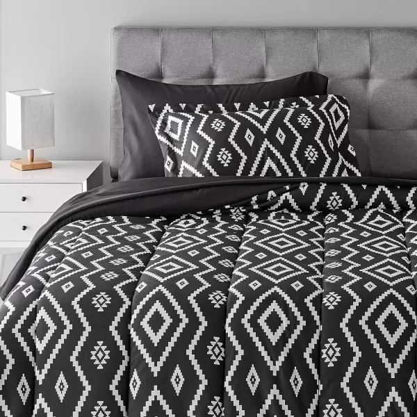 Amazon Basics Lightweight Microfiber BedinaBag Comforter 5Piece Bedding Set TwinTwin XL Navy with Simple PlaidBlack Aztec Twin XL