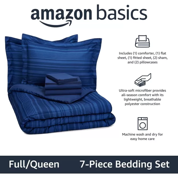 Amazon Basics Lightweight Microfiber BedinaBag Comforter 5Piece Bedding Set TwinTwin XL Navy with Simple PlaidBlue Calvin Striped FullQueen