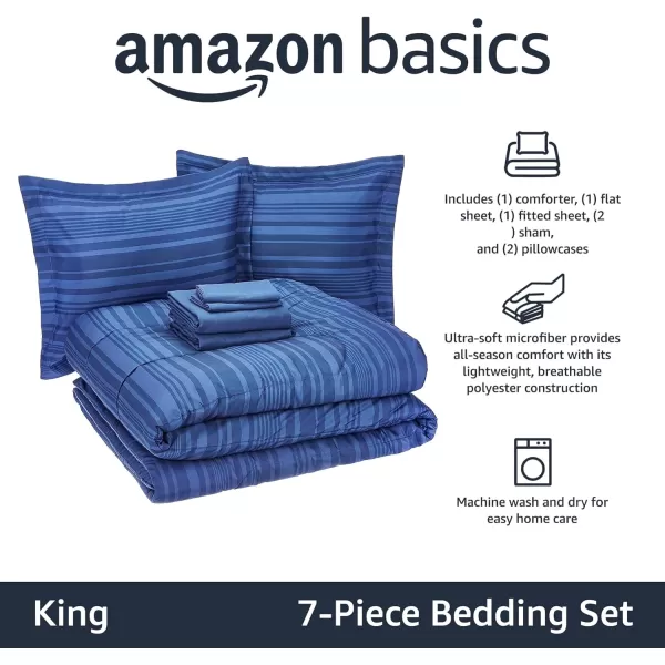 Amazon Basics Lightweight Microfiber BedinaBag Comforter 5Piece Bedding Set TwinTwin XL Navy with Simple PlaidBlue Calvin Striped King