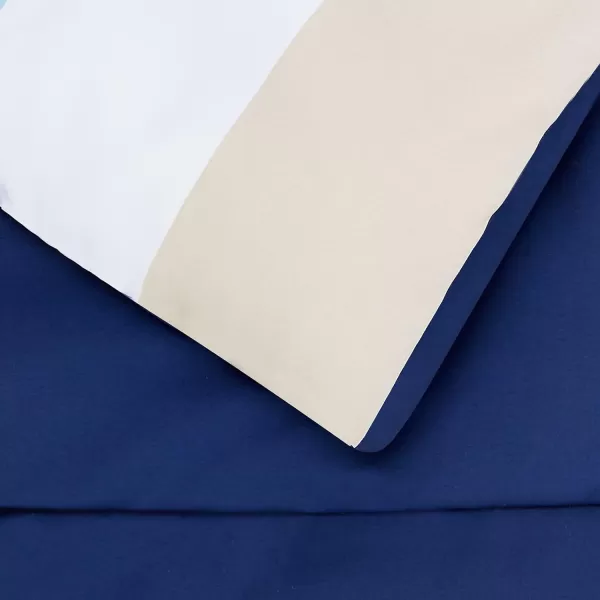 Amazon Basics Lightweight Microfiber BedinaBag Comforter 5Piece Bedding Set TwinTwin XL Navy with Simple PlaidBlue Stripe TwinTwin XL