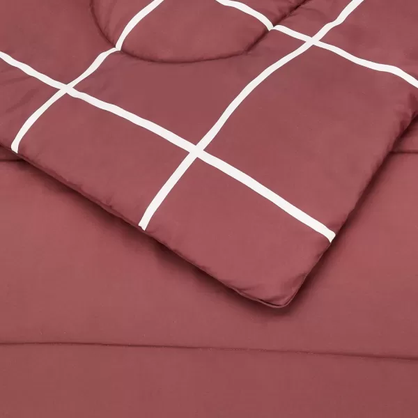 Amazon Basics Lightweight Microfiber BedinaBag Comforter 5Piece Bedding Set TwinTwin XL Navy with Simple PlaidBurgundy Simple Plaid King