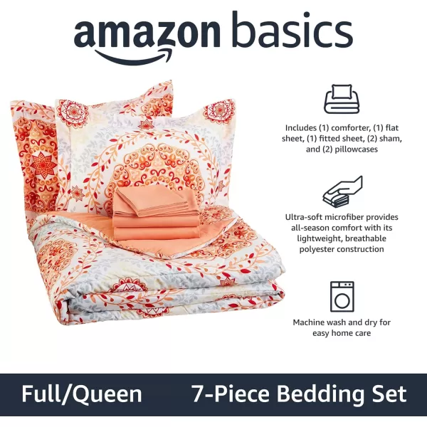 Amazon Basics Lightweight Microfiber BedinaBag Comforter 5Piece Bedding Set TwinTwin XL Navy with Simple PlaidCoral Medallion FullQueen