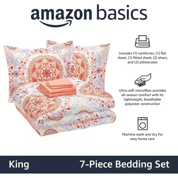 Amazon Basics Lightweight Microfiber BedinaBag Comforter 5Piece Bedding Set TwinTwin XL Navy with Simple PlaidCoral Medallion King