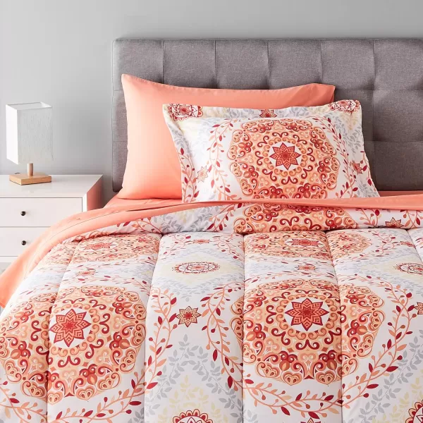 Amazon Basics Lightweight Microfiber BedinaBag Comforter 5Piece Bedding Set TwinTwin XL Navy with Simple PlaidCoral Medallion TwinTwin XL