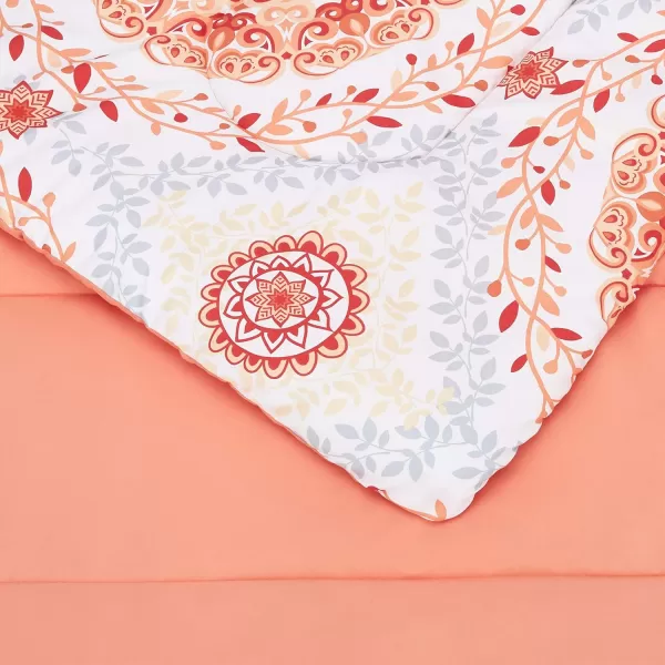 Amazon Basics Lightweight Microfiber BedinaBag Comforter 5Piece Bedding Set TwinTwin XL Navy with Simple PlaidCoral Medallion TwinTwin XL