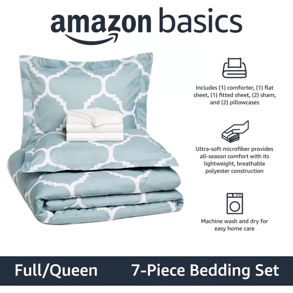 Amazon Basics Lightweight Microfiber BedinaBag Comforter 5Piece Bedding Set TwinTwin XL Navy with Simple PlaidDusty Blue Trellis FullQueen