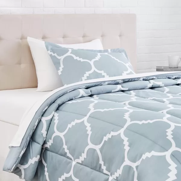 Amazon Basics Lightweight Microfiber BedinaBag Comforter 5Piece Bedding Set TwinTwin XL Navy with Simple PlaidDusty Blue Trellis Twin XL