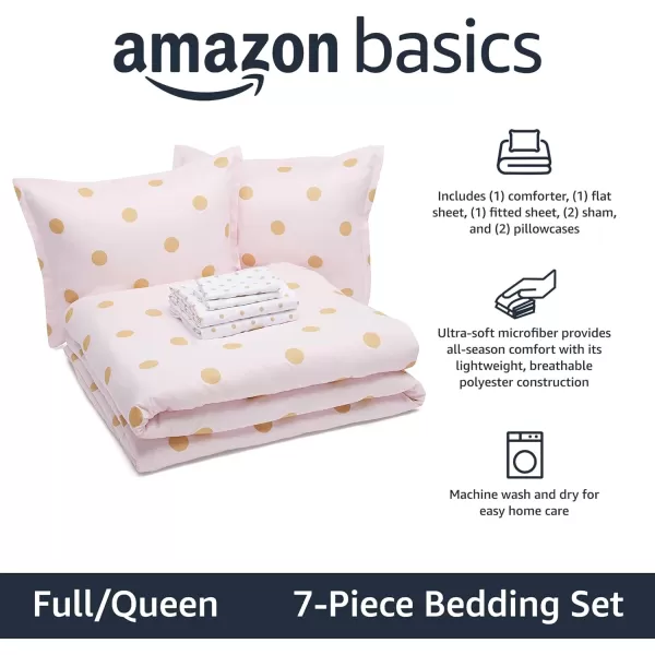 Amazon Basics Lightweight Microfiber BedinaBag Comforter 5Piece Bedding Set TwinTwin XL Navy with Simple PlaidGold Dots on Pink FullQueen