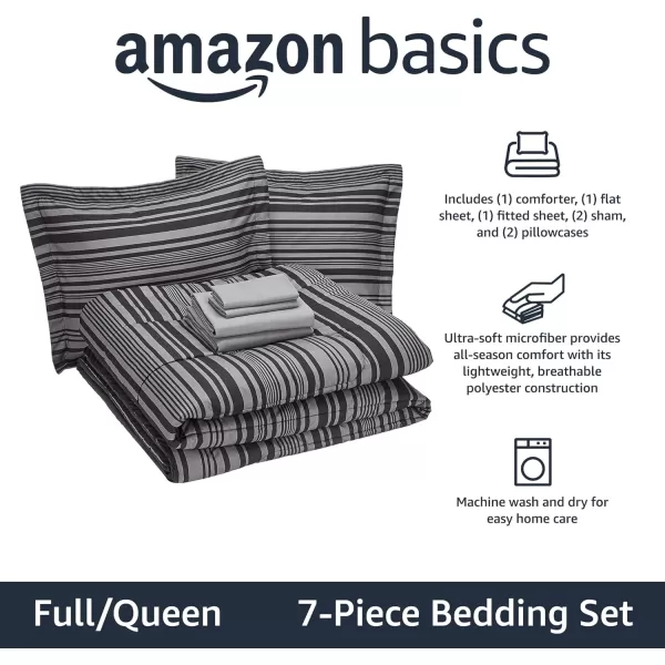 Amazon Basics Lightweight Microfiber BedinaBag Comforter 5Piece Bedding Set TwinTwin XL Navy with Simple PlaidGray Calvin Stripe FullQueen