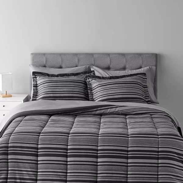 Amazon Basics Lightweight Microfiber BedinaBag Comforter 5Piece Bedding Set TwinTwin XL Navy with Simple PlaidGray Calvin Stripe FullQueen