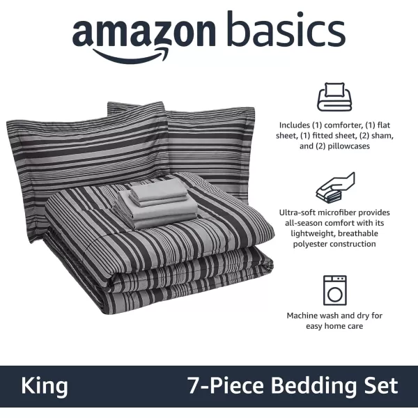 Amazon Basics Lightweight Microfiber BedinaBag Comforter 5Piece Bedding Set TwinTwin XL Navy with Simple PlaidGray Calvin Stripe King