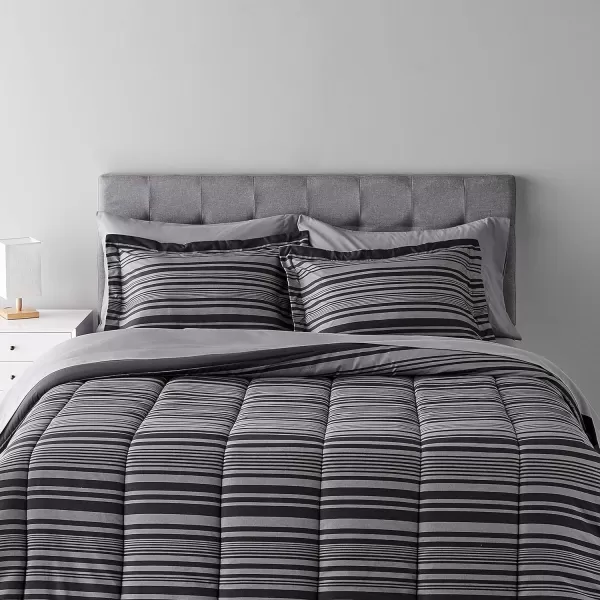 Amazon Basics Lightweight Microfiber BedinaBag Comforter 5Piece Bedding Set TwinTwin XL Navy with Simple PlaidGray Calvin Stripe King