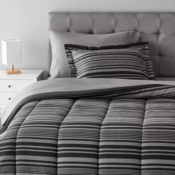 Amazon Basics Lightweight Microfiber BedinaBag Comforter 5Piece Bedding Set TwinTwin XL Navy with Simple PlaidGray Calvin Stripe TwinTwin XL