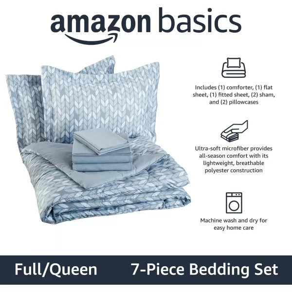 Amazon Basics Lightweight Microfiber BedinaBag Comforter 5Piece Bedding Set TwinTwin XL Navy with Simple PlaidGray Leaf FullQueen