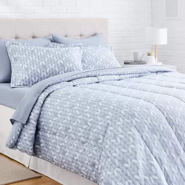 Amazon Basics Lightweight Microfiber BedinaBag Comforter 5Piece Bedding Set TwinTwin XL Navy with Simple PlaidGray Leaf FullQueen