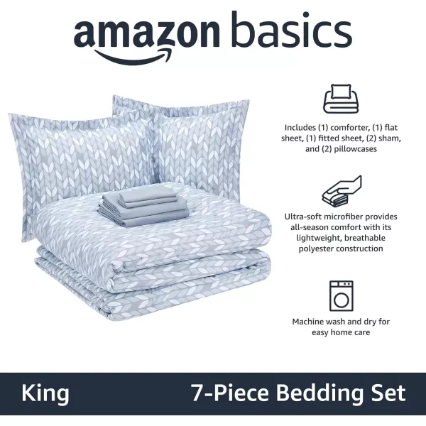 Amazon Basics Lightweight Microfiber BedinaBag Comforter 5Piece Bedding Set TwinTwin XL Navy with Simple PlaidGray Leaf King