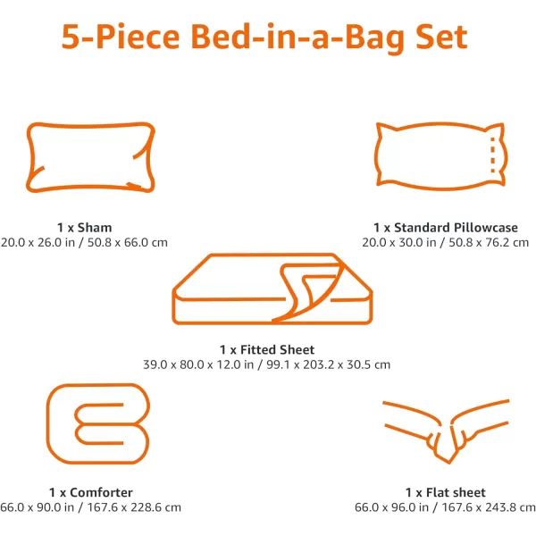 Amazon Basics Lightweight Microfiber BedinaBag Comforter 5Piece Bedding Set TwinTwin XL Navy with Simple PlaidNavy TwinTwin XL