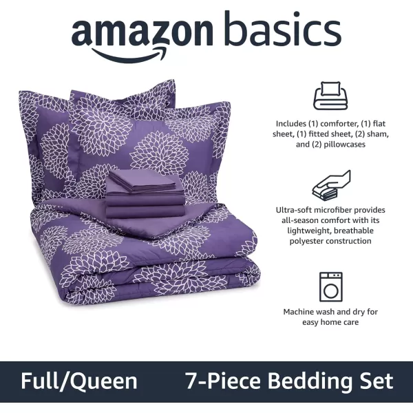 Amazon Basics Lightweight Microfiber BedinaBag Comforter 5Piece Bedding Set TwinTwin XL Navy with Simple PlaidPurple Floral FullQueen