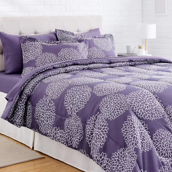 Amazon Basics Lightweight Microfiber BedinaBag Comforter 5Piece Bedding Set TwinTwin XL Navy with Simple PlaidPurple Floral FullQueen