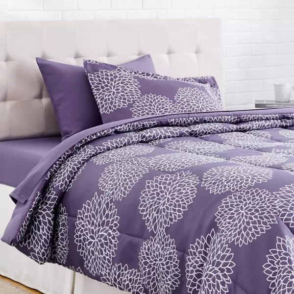 Amazon Basics Lightweight Microfiber BedinaBag Comforter 5Piece Bedding Set TwinTwin XL Navy with Simple PlaidPurple Floral TwinTwin XL