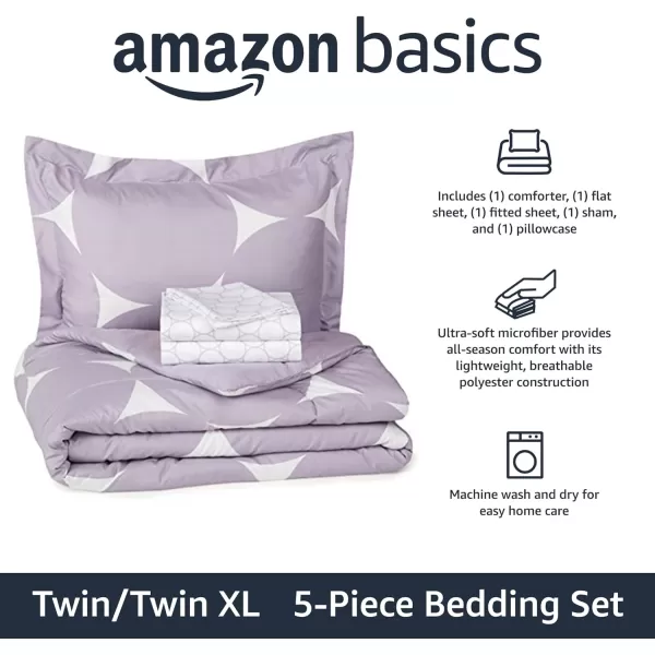 Amazon Basics Lightweight Microfiber BedinaBag Comforter 5Piece Bedding Set TwinTwin XL Navy with Simple PlaidPurple Mod Dot TwinTwin XL