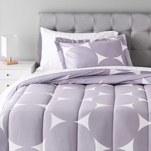 Amazon Basics Lightweight Microfiber BedinaBag Comforter 5Piece Bedding Set TwinTwin XL Navy with Simple PlaidPurple Mod Dot TwinTwin XL