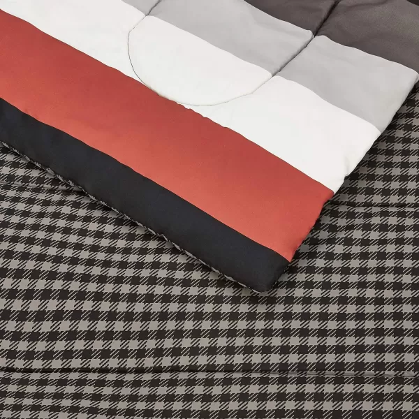 Amazon Basics Lightweight Microfiber BedinaBag Comforter 5Piece Bedding Set TwinTwin XL Navy with Simple PlaidRed Simple Stripe King